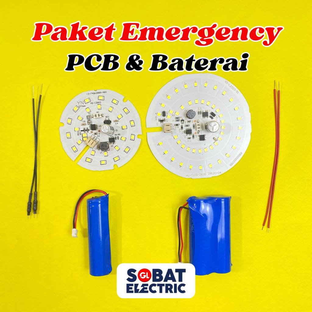 Paket Emergency PCB dan Baterai - PCB AC Emergency Baterai Lampu LED Darurat All Watt