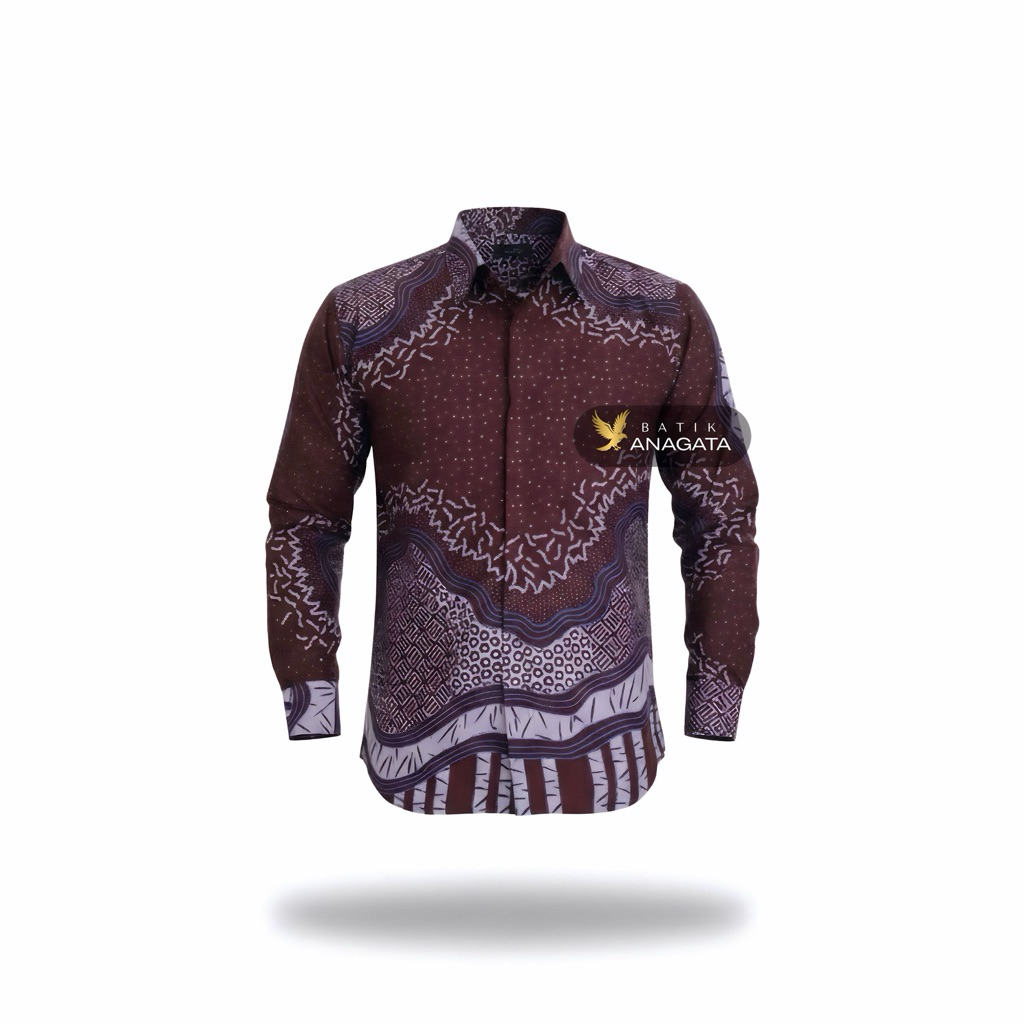 Batik Anagata | Kemeja Batik Pria Premium Slimfit Lapis furing Warna Bergundi Motif Usman Baju Batik