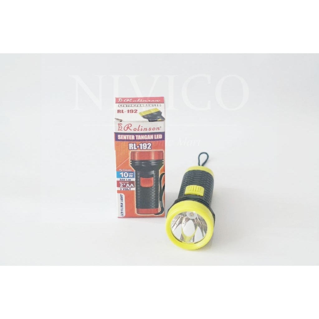 Rolinson Senter Tangan Flashlight Emergency  LED RL-192 10 WATT 300 LM dengan Baterai 2xAA dan Voltase 3 Volt untuk Kebutuhan Pencahayaan Anda