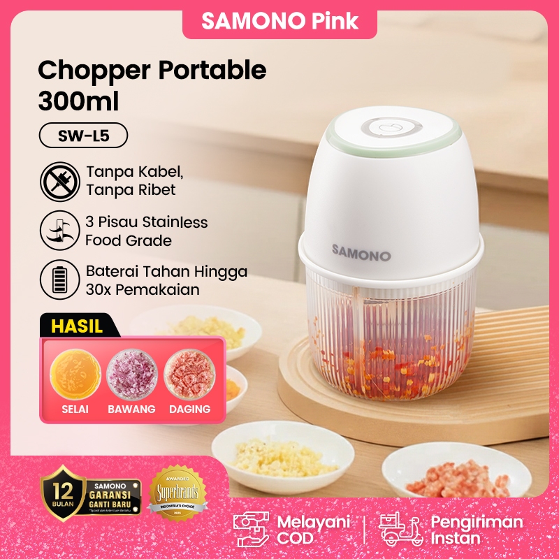 SAMONO Mini Chopper Portable 300ml SW-L5 Tanpa Kabel Baterai 1200mAh Rechargeable USB Type-C Fast Ch