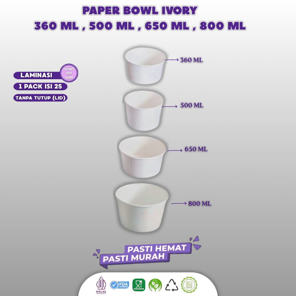 (25 Pcs) Paper Bowl 500ml Food Grade / Rice Bowl Kraft Laminasi / Paper Bowl Food Grade / Mangkuk Ke