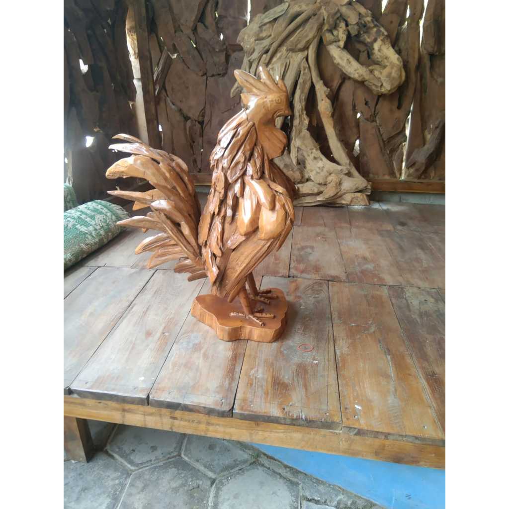 Patung Ayam Asli Akar Kayu Jati