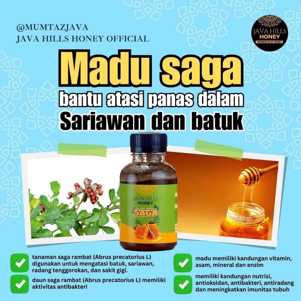Madu Mini Saga Java Hills Honey Asli | Redakan Sariawan Batuk Panas Dalam | Herbal Alami 160gr COD..