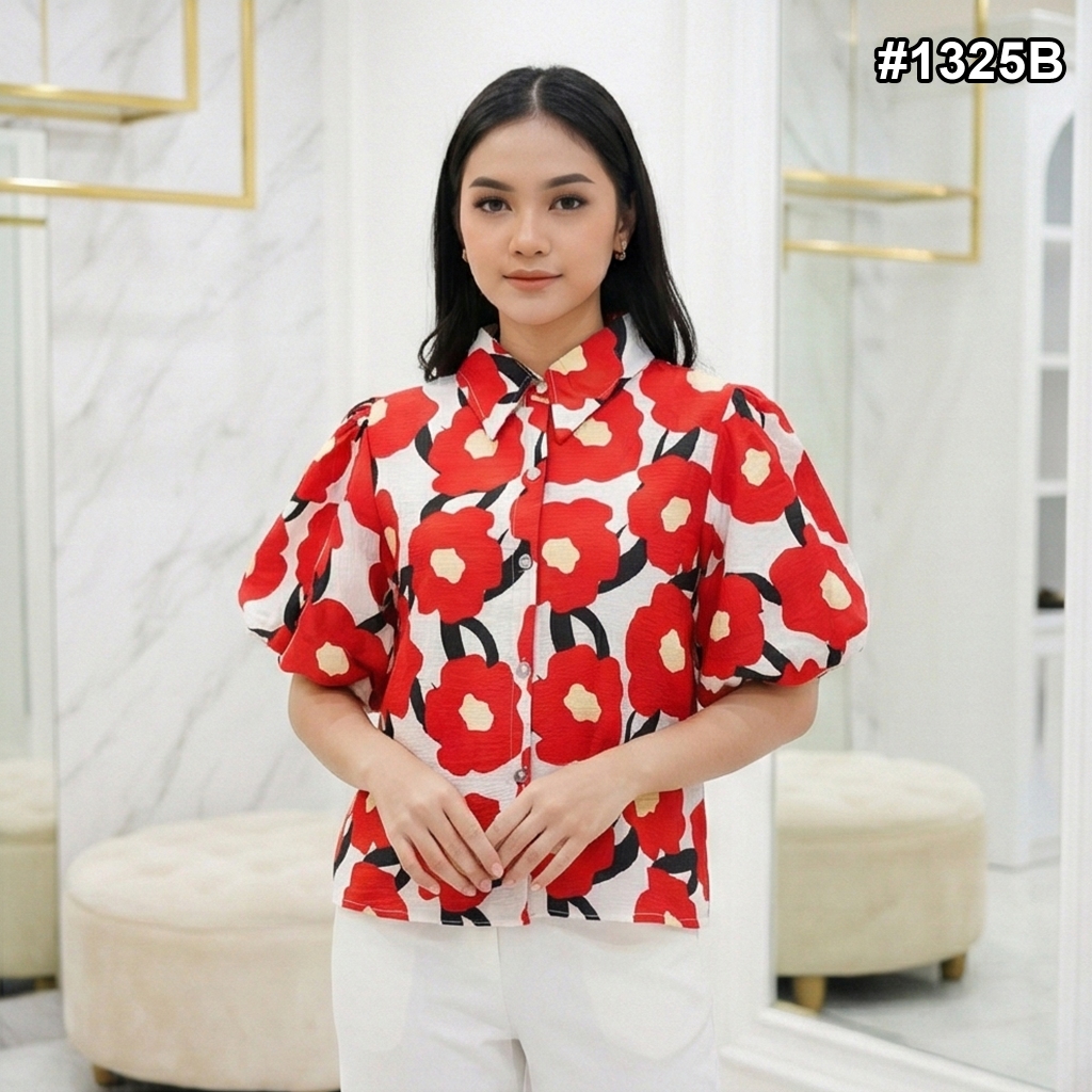 Baju BANGKOK BKK Import : Kemeja Blouse Wanita Fashion Atasan Lengan BALON Puff Sleeve #1325B