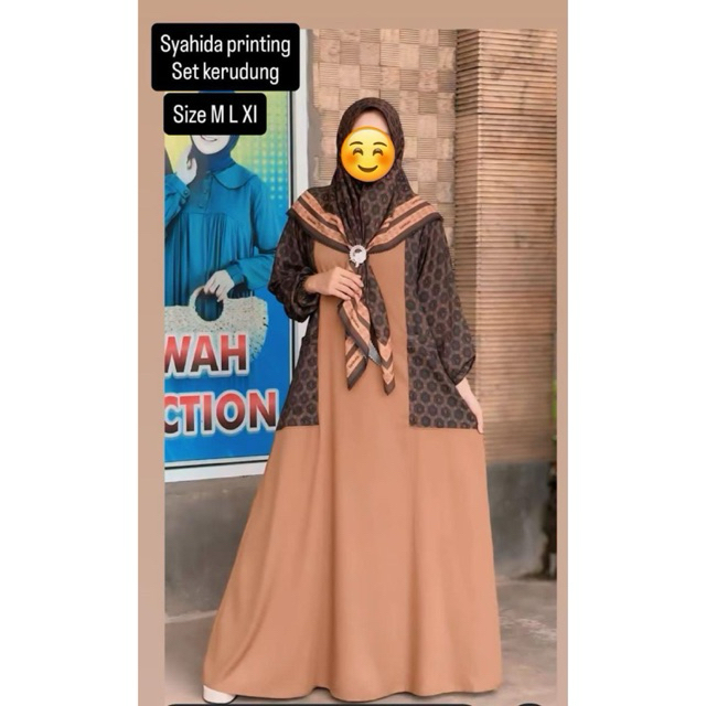 gamis syahida terbaru motif polos mix printing/marwahcollection