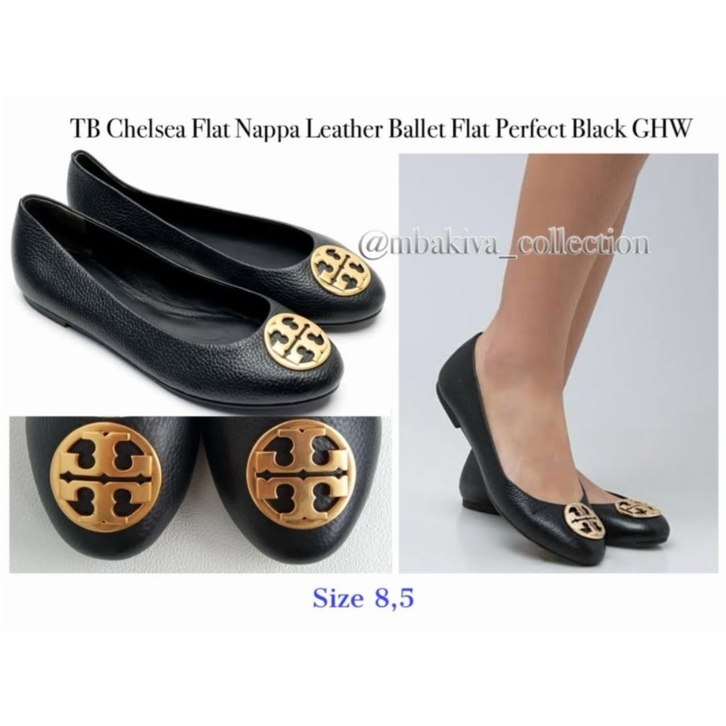 TB Chelsea Flat Nappa Leather Ballet Flat Perfect Black GHW