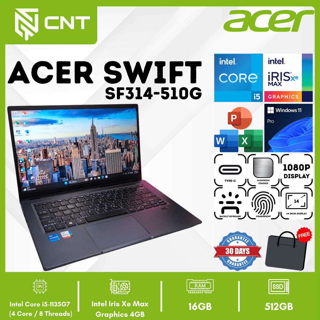 ACER SWIFT SF314-510G CORE I5-11TH (16/512GB) Iris Xe Max (4GB)