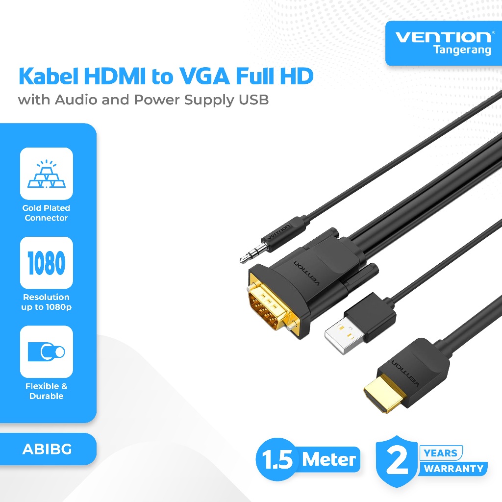 Vention Kabel HDMI to VGA Full HD with Audio and Power Supply USB 1080p 60Hz Sync Audio and Video 1,