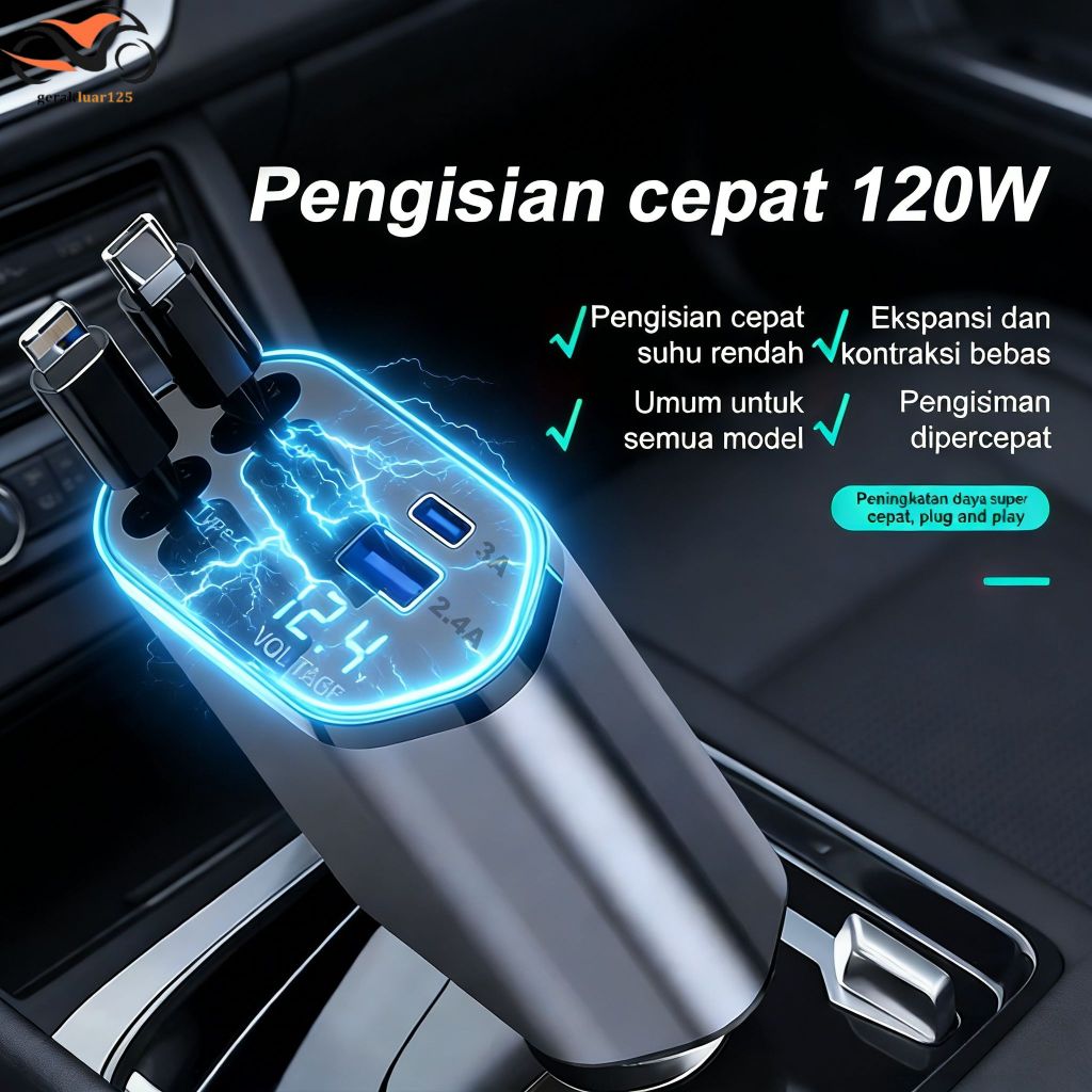 4 In 1Baru Pengisi Daya Mobil 120W Pengisian Daya Super Cepat USB Dan Adaptor Type C Dan Lightning P