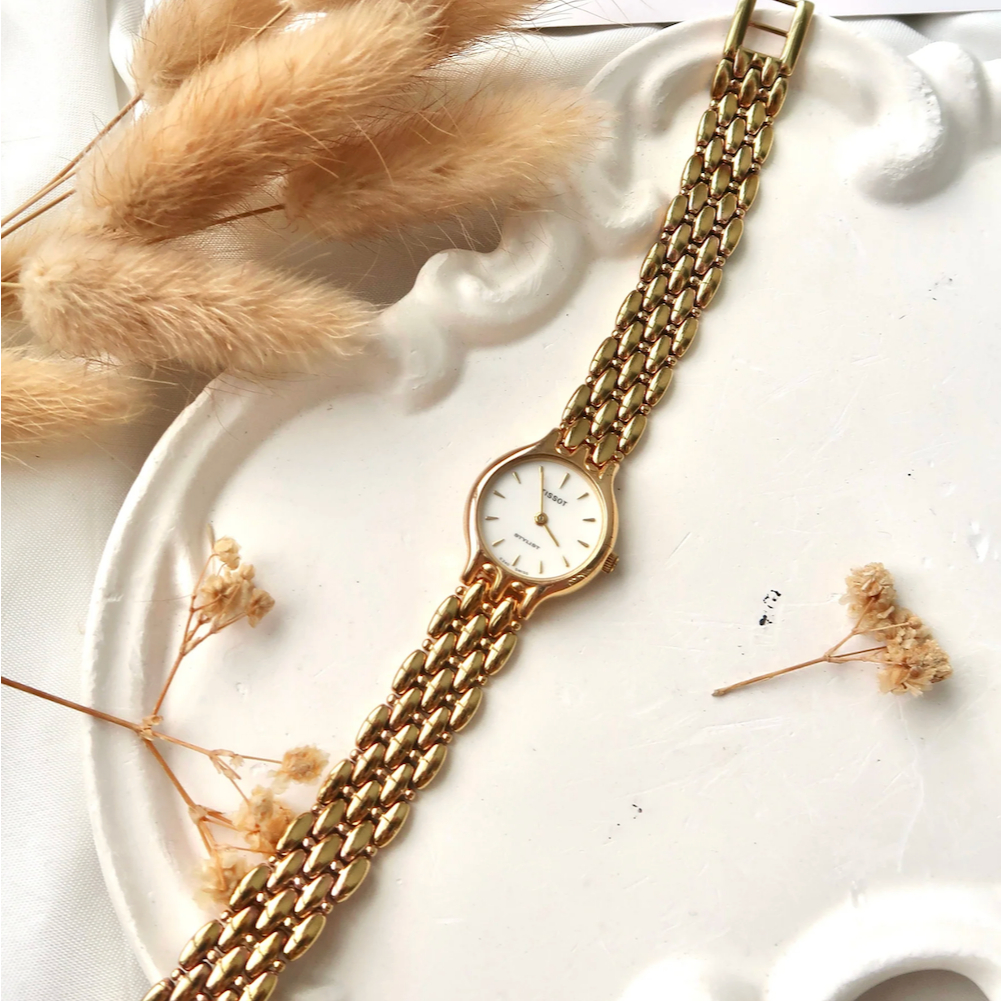 Jam Tangan Wanita Vintage Watch Tissot Stylist White Dial Gold Chain Original Autentik Preloved Beka