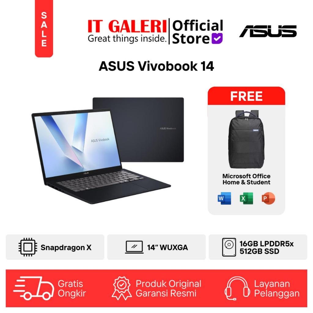 LAPTOP ASUS VIVOBOOK A1407QA SNAPDRAGON X-X126100/14.0 VIPS/BLK/WIN11+OHS2024+M365