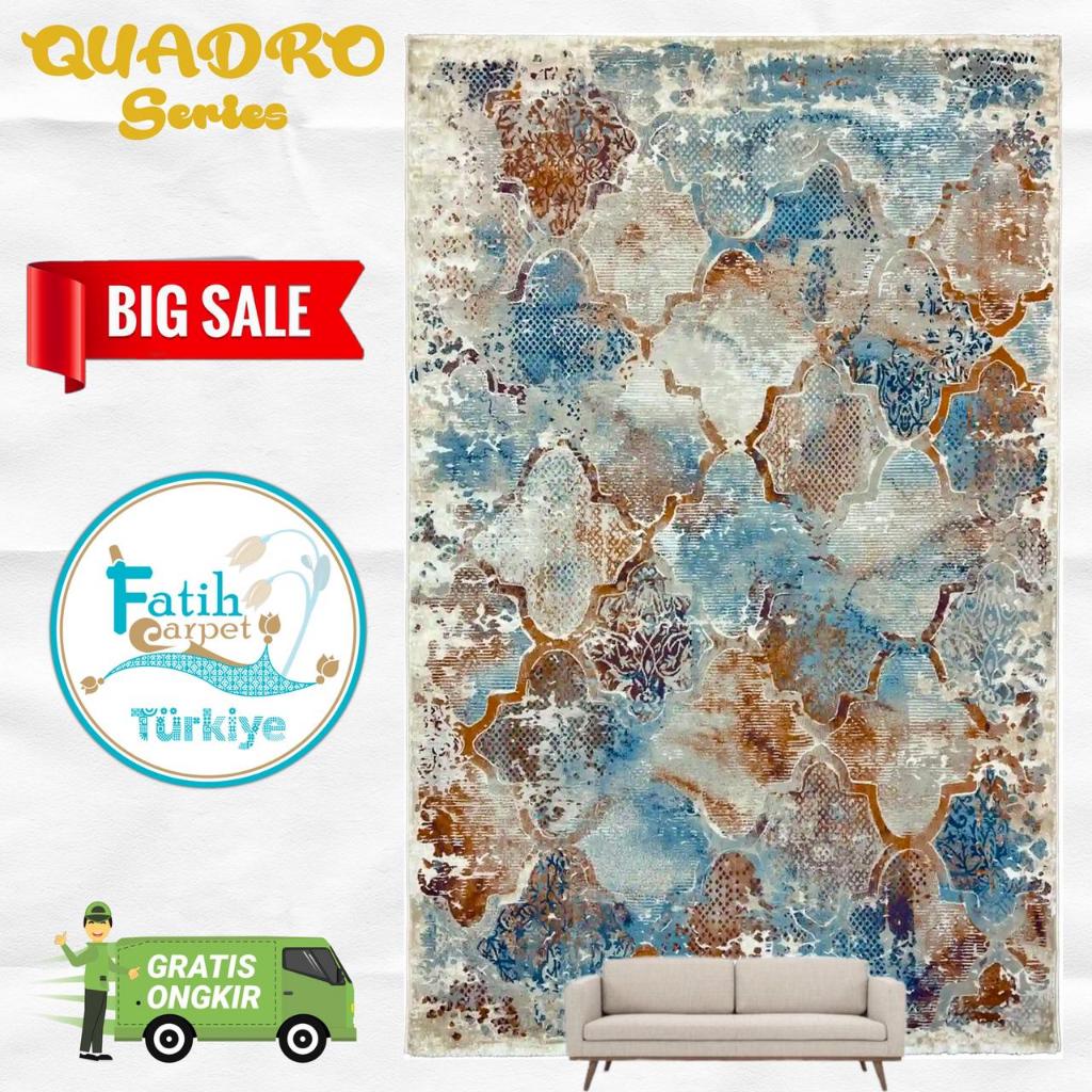 Karpet Minimalis impor Turki merek Quadro- 7901A D Grey Hb Cream