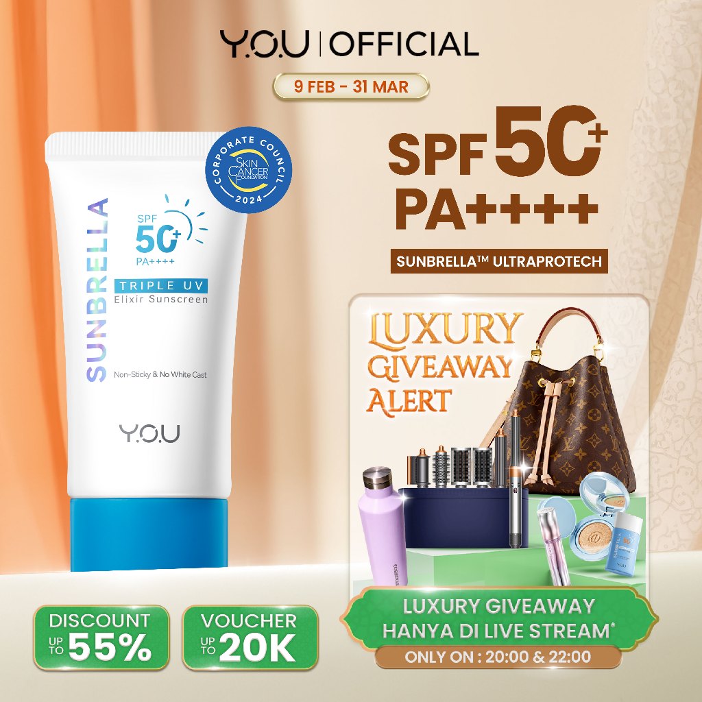 [RESTOCK] YOU Sunbrella Triple UV Elixir Sunscreen SPF50+ PA++++ Tabir Surya Oil Control untuk Kulit