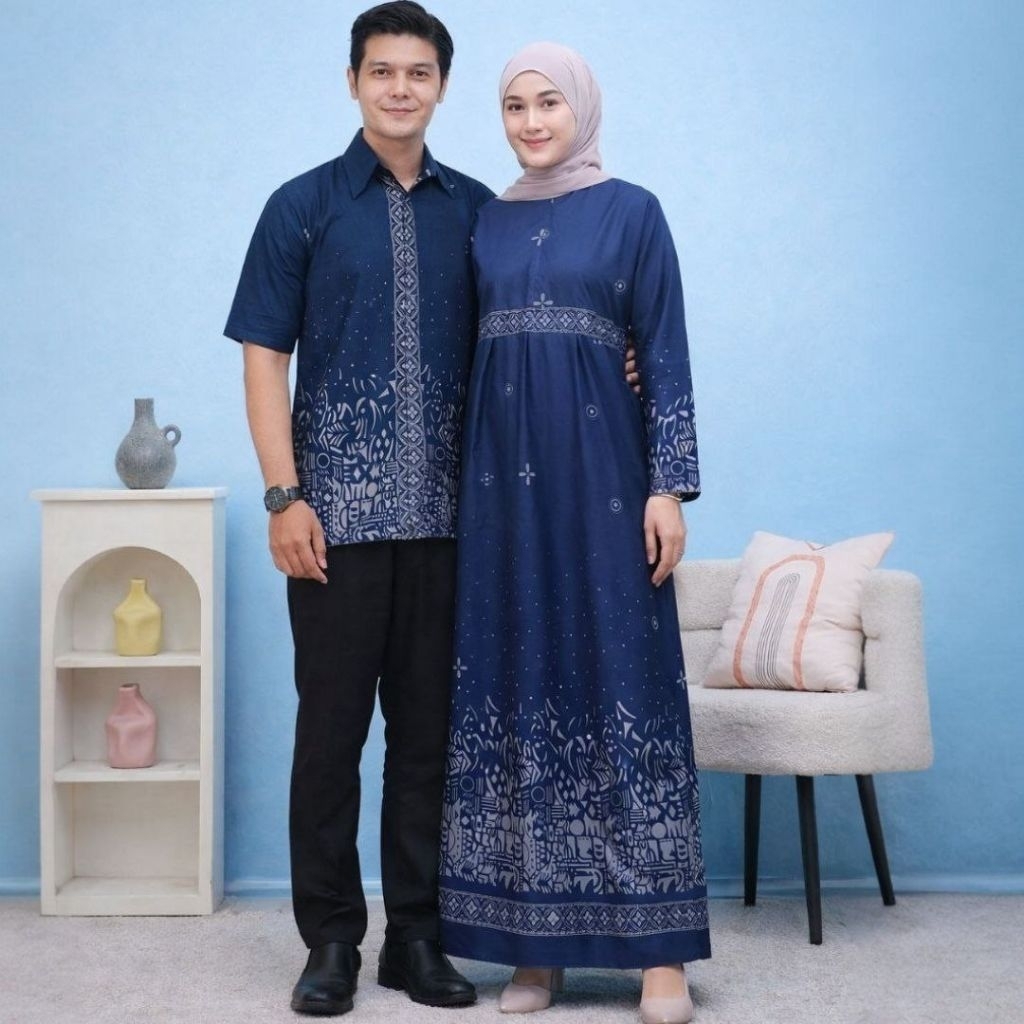 (HARGA COUPLE) Batik Couple Kemeja Pria Dan Gamis Wanita Setelan Serasi Untuk Pasangan
