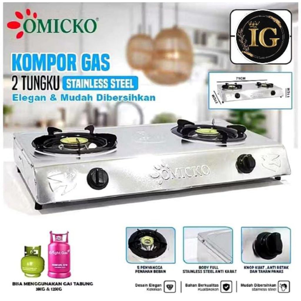 Kompor Gas 2 Tungku OMICKO Kompor Stainless 2 Tungku OMICKO