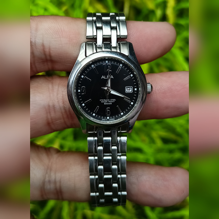 ALBA VX82-X510 Black Silver Original Second | Jam Tangan Wanita Vintage Preloved