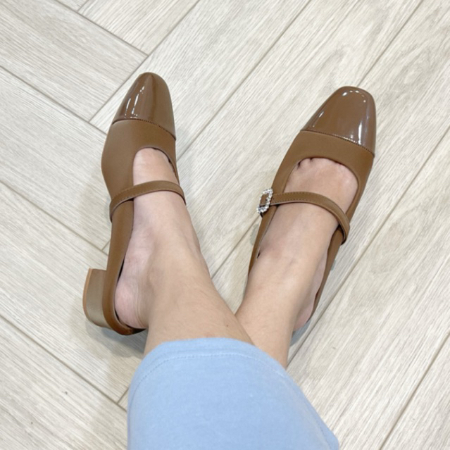 Nicholas Edison Heel Sora Sandal Mules Slip On square tali gesper Terbaru