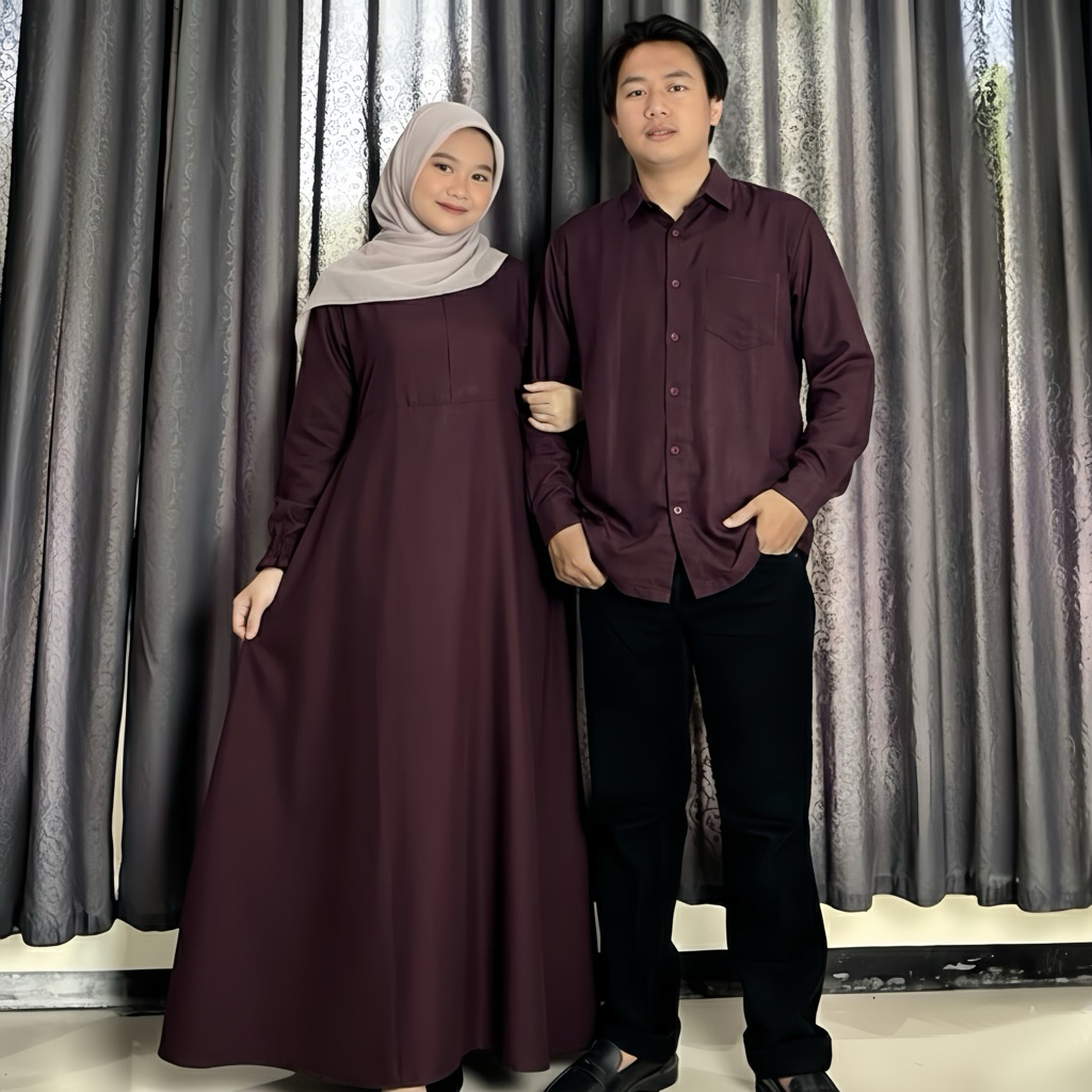 AZZAHRA Couple Pasangan Gamis Simpel Elegan Dress kondangan Dress Lebaran Keluarga