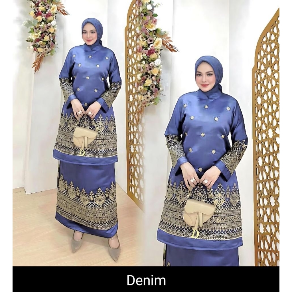 SETELAN KEBAYA KURUNG PADANG SATIN BRIDAL BORDIR+ROK SENADA SIZE M-XXL