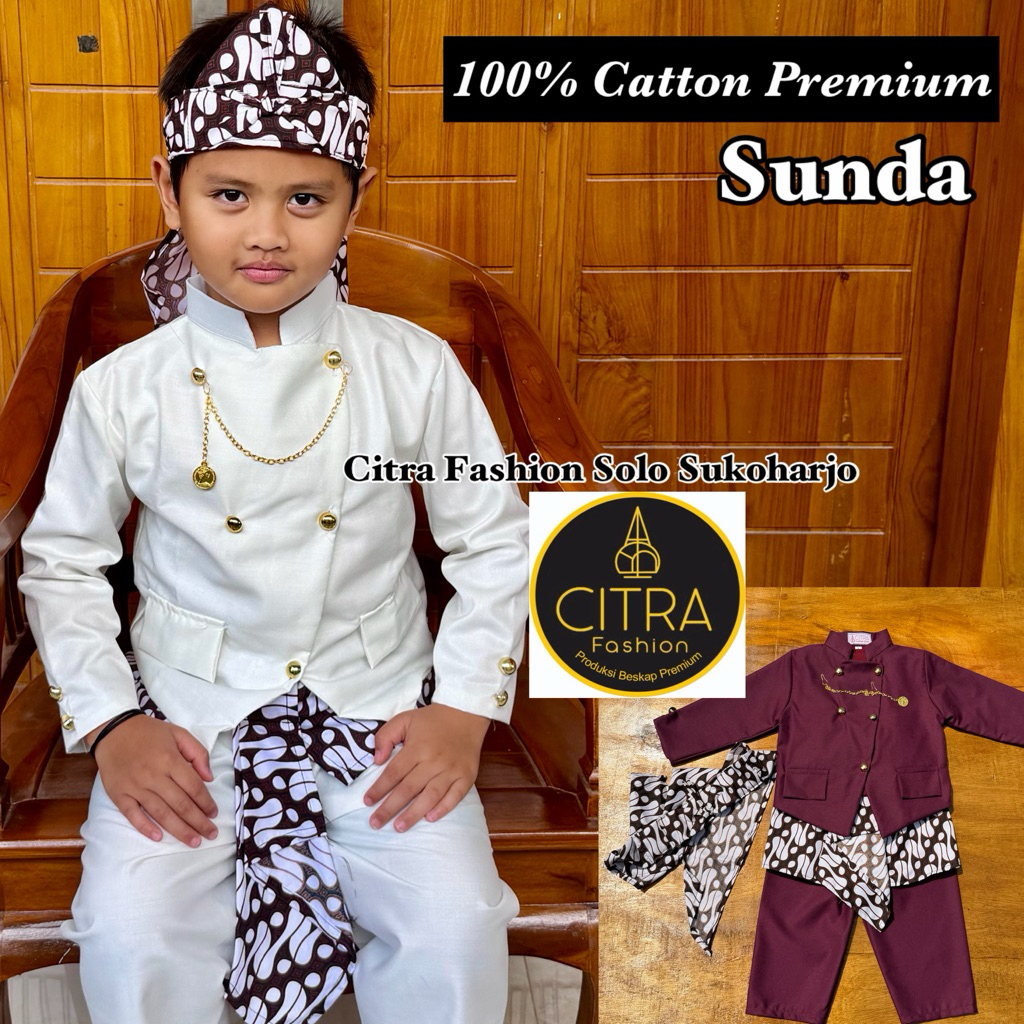 DIJAMIN REALPICT BESKAP SUNDA BATIK PUTIH / BESKAP SUNDA ANAK / BESKAP SUNDA PREMIUM / SETELAN ADAT 