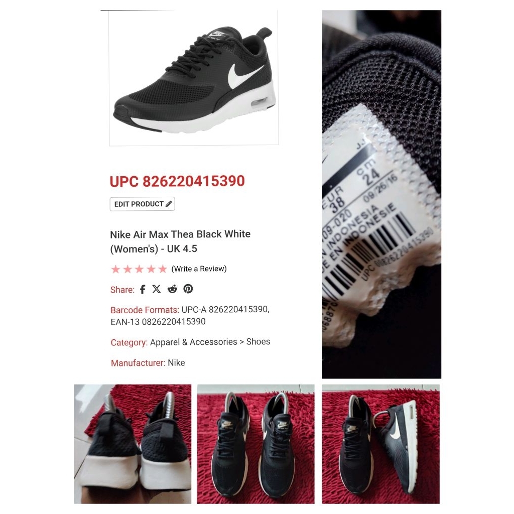 Sepatu Second Original Nike Airmax Thea Size 38