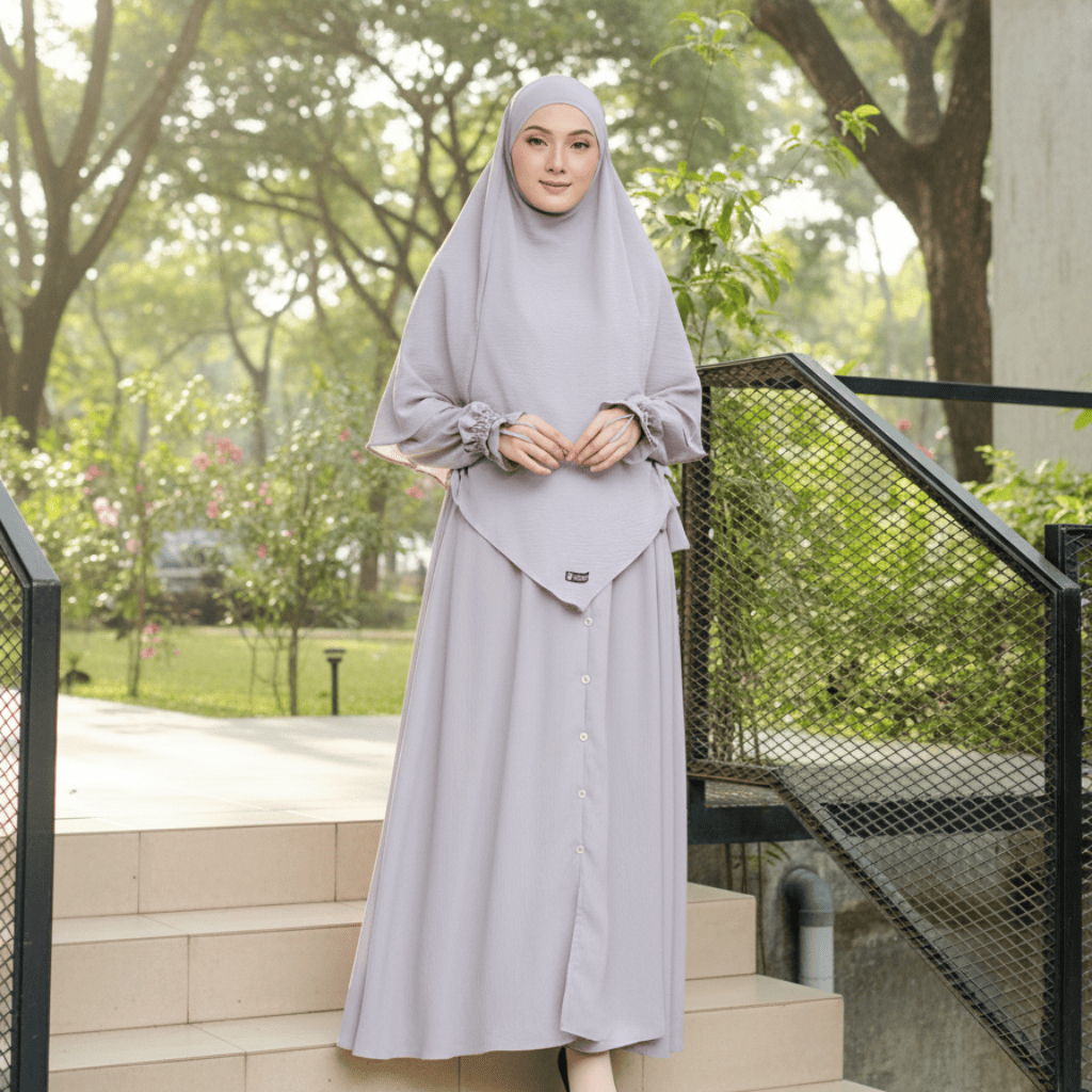 Gamis Syari Crinkle Airflow Busui Atalya Dress Aminah Haji Umroh Set French Khimar Gamis Cadar Syar'