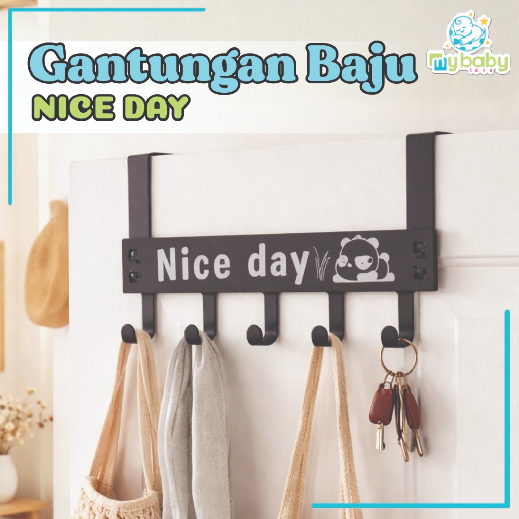 Gantungan Baju Tempel Pintu Minimalis HOOK NICE DAY Belakang Pintu Tanpa Paku Kuat 6 Kaitan Enudden