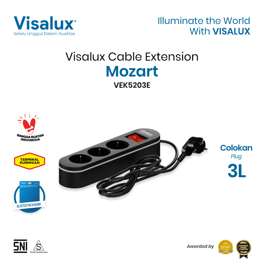 Visalux Kabel Extension Mozart - 3L (Colokan 3 Lubang) (MOZ-VEK5203E)