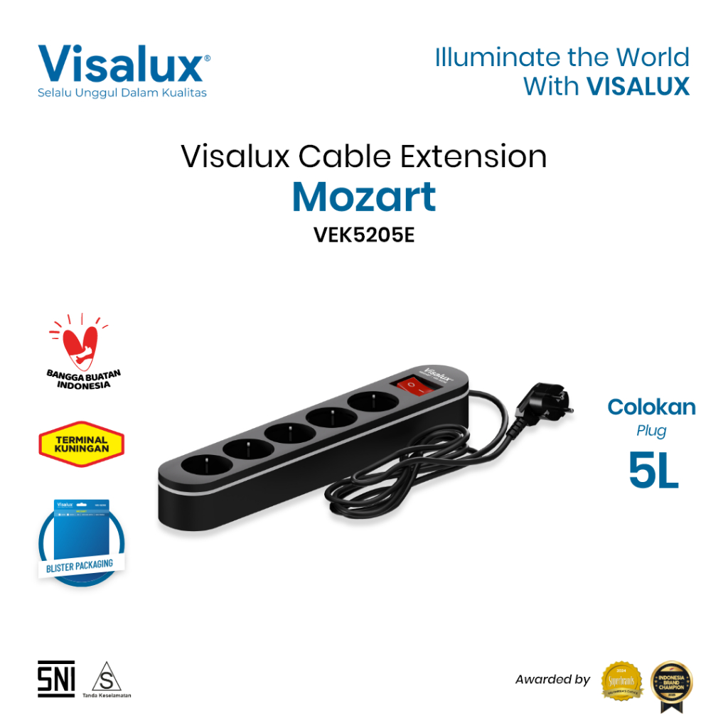Visalux Kabel Extension Mozart - 5L (Colokan 5 Lubang) (MOZ-VEK5205E)