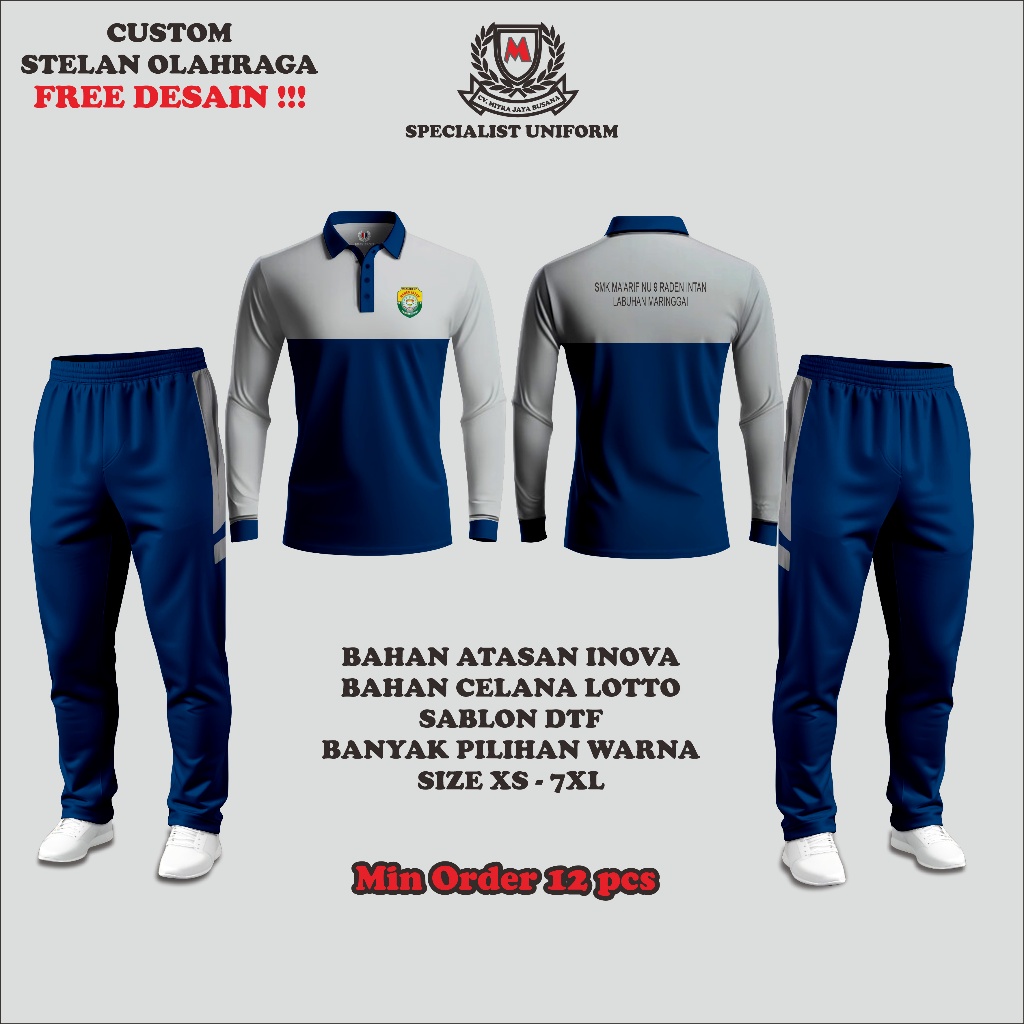 STELAN SERAGAM OLAHRAGA CUSTOM SABLON SD, SMP, SMA, DEWASA