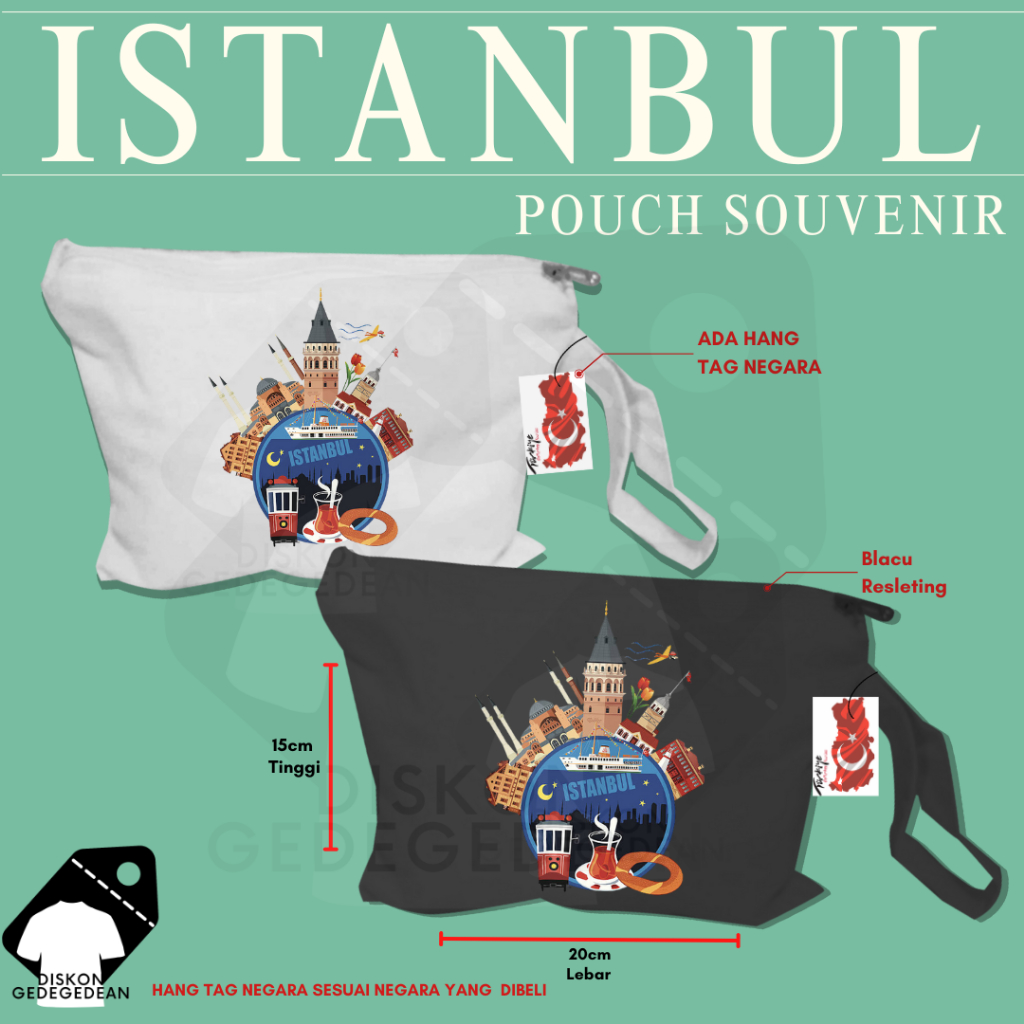 Diskongedegedean Pouch Souvenir Istanbul Turki Dompet Oleh Oleh Turkey Bahan Blacu dengan Resleting 