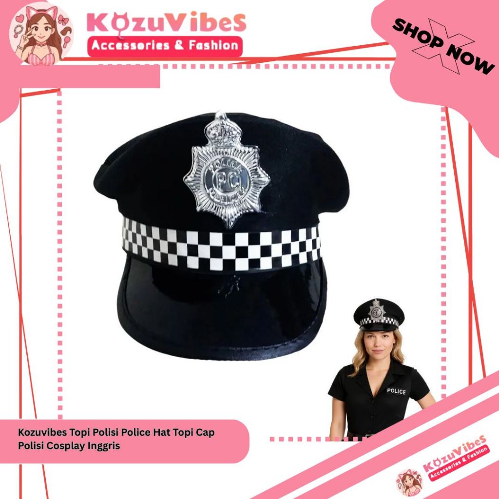 Kozuvibes Topi Polisi Police Hat Topi Cap Polisi Cosplay Inggris