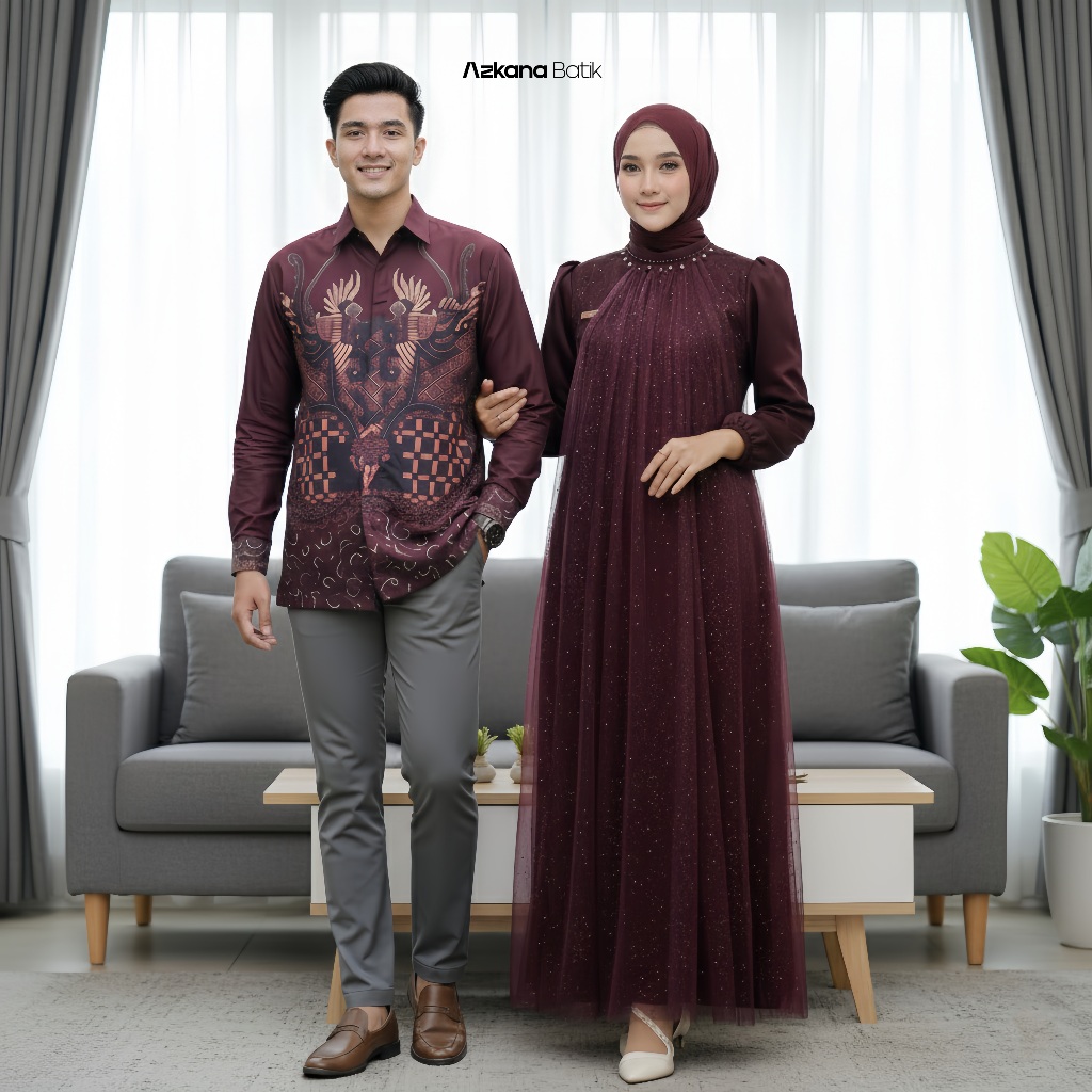 AZKANA BATIK - Gamis Couple Baju Pasangan Lebaran Idul Fitri 2026 Gamis Remaja Kekinian Simpel Mewah