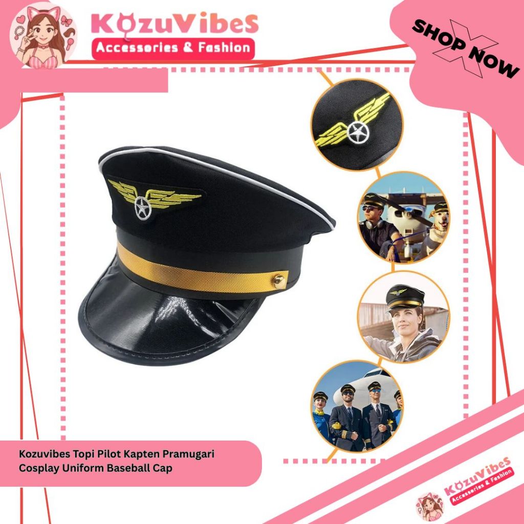 Kozuvibes Topi Pilot Kapten Pramugari Cosplay Uniform Baseball Cap