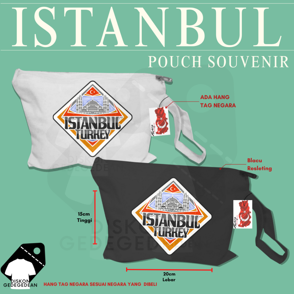 Diskongedegedean Pouch Souvenir Istanbul Turki Dompet Oleh Oleh Turkey Bahan Blacu dengan Resleting 