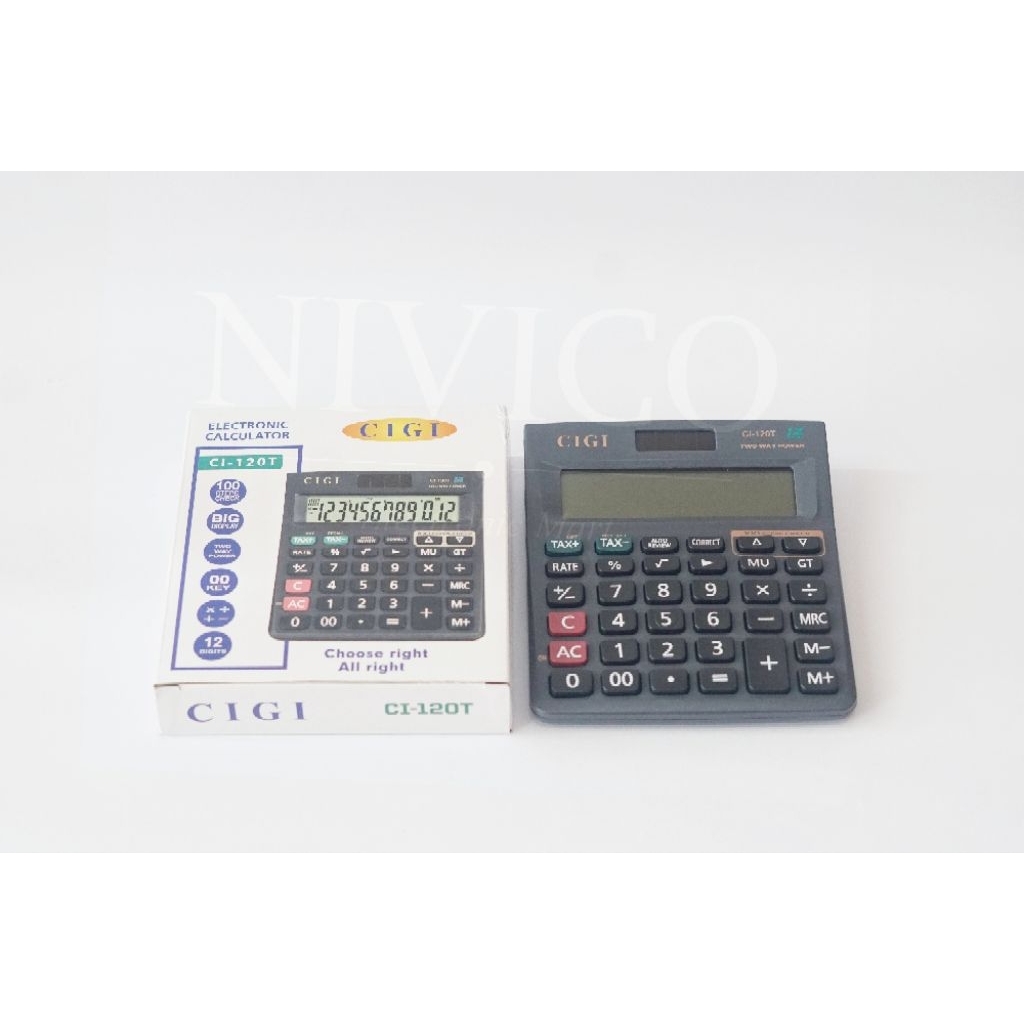 CIGI Kalkulator CI-120T 2 WAY POWER 12 DIGITS 100 STEP CHECKS dengan Fitur Tax dan Auto Correct