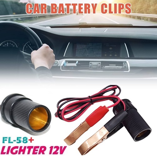 Car Lighter FEMALE + 1M Kabel + Jepitan Buaya Aki FL-58+ Siap Pakai Capit Aki Soket Socket Arus LIst