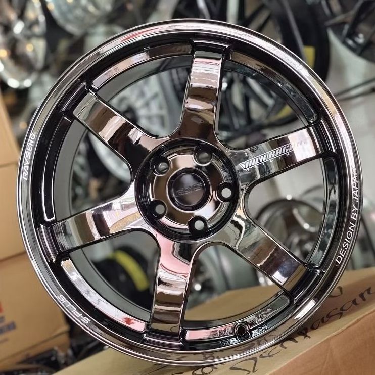 Velg TE37 Black Chrome Ring 18 – PCD 5x114,3 | Sport Performance Fitment untuk Innova, CR-V & Civic