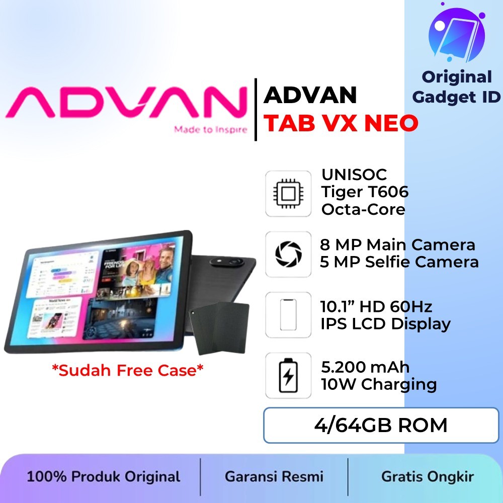 Advan Tab VX Neo - 4GB 128GB (4/128) - Tablet 10" IPS Display 4G LTE ( Garansi Resmi )