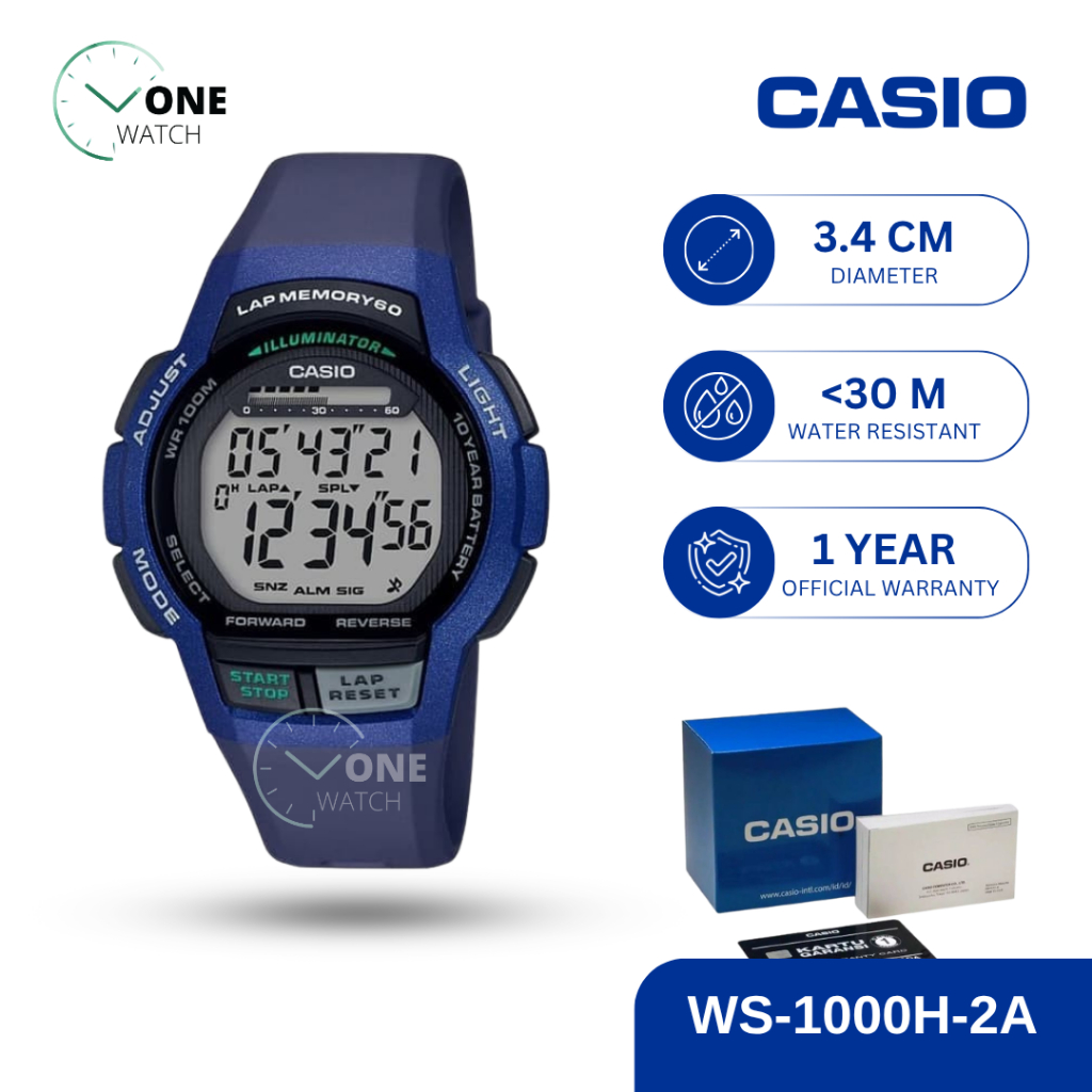 Jam Tangan Casio WS-1000H Original Pria General Digital WS1000H 1000 Tali Rubber Garansi Resmi