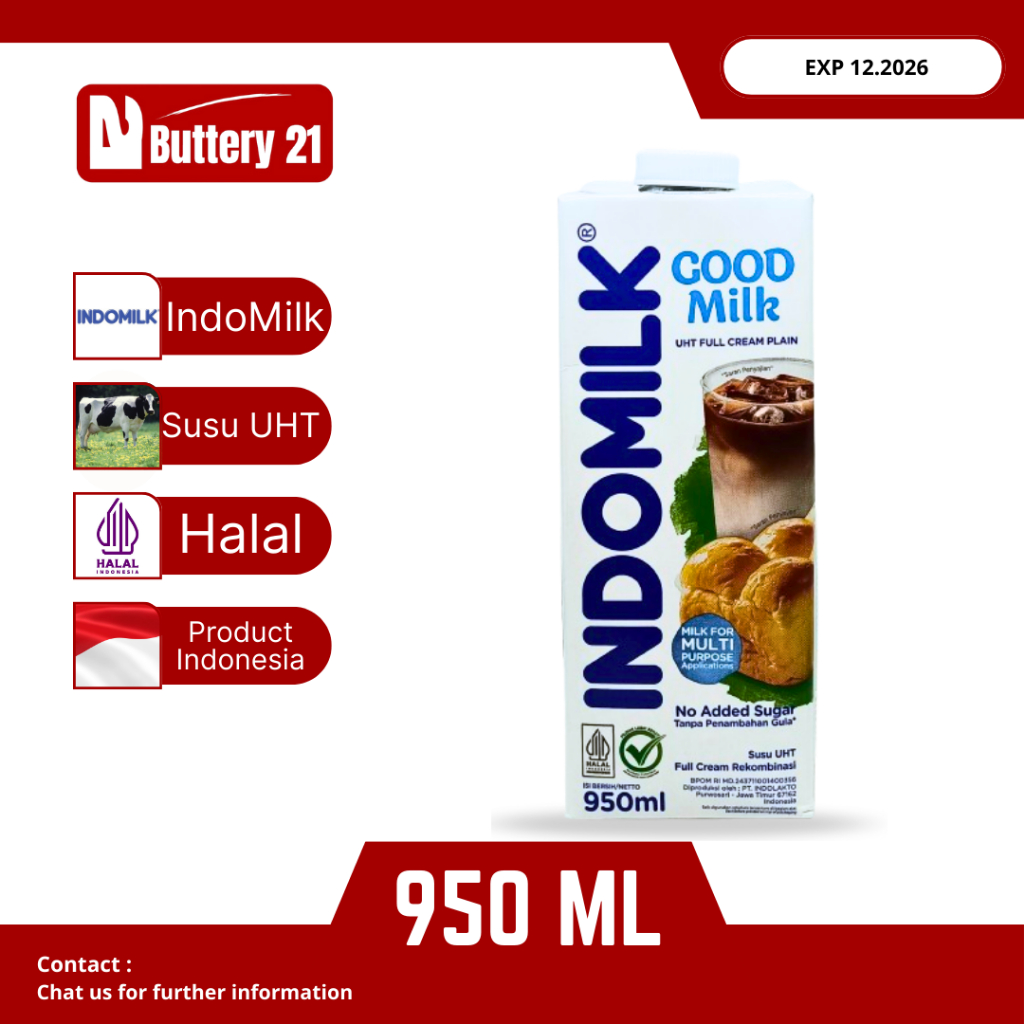 INDOMILK UHT FULL CREAM 950 ML/SUSU FULL CREAM/SUSU UHT/SUSU INDOMILK