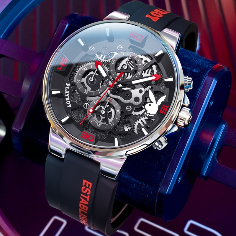 SUPER DEAL PLAYBOY JAM TANGAN PRIA ANTI AIR ORIGINAL COWOK MULTIFUNGSI KALENDER LUMINOUS FASHION