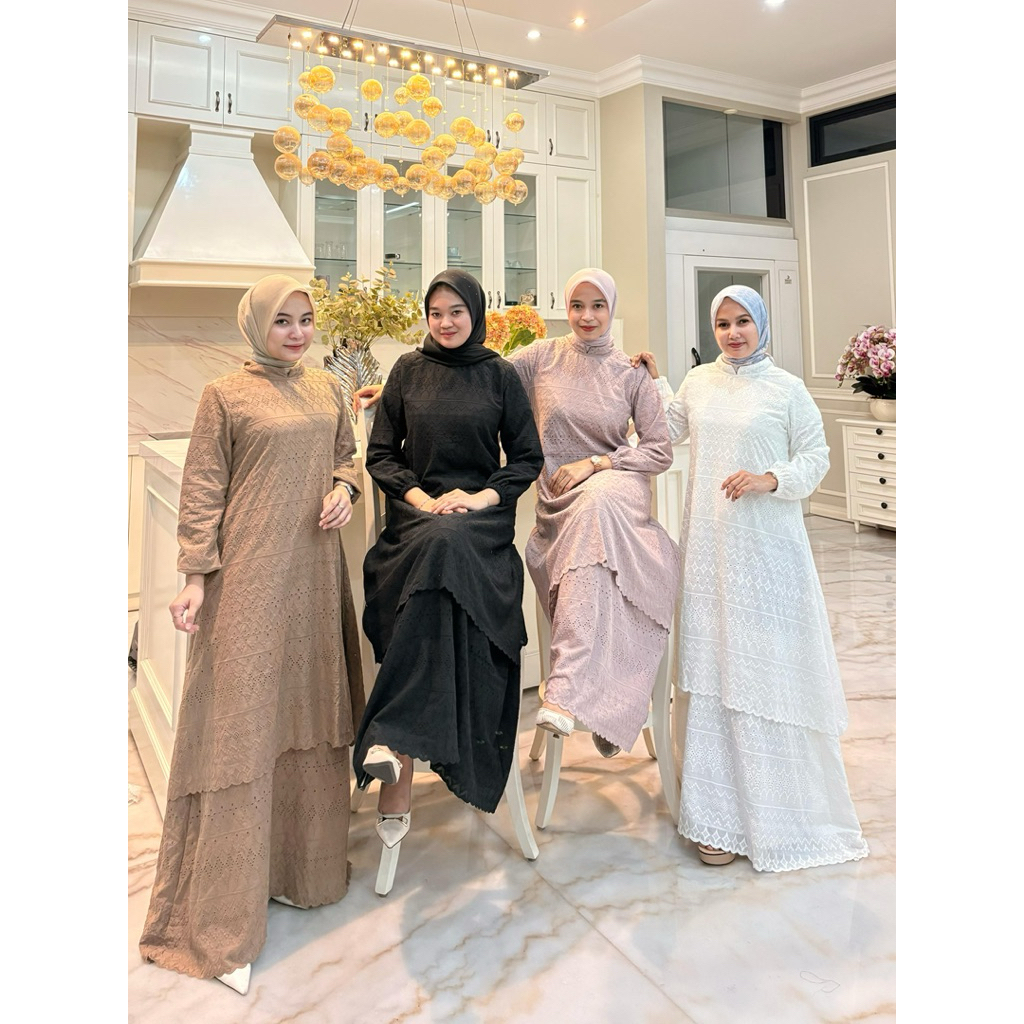 Gamis bahan katun bordir model susun (menyatu) furing armanisilk ori By Edness Kayla   Size