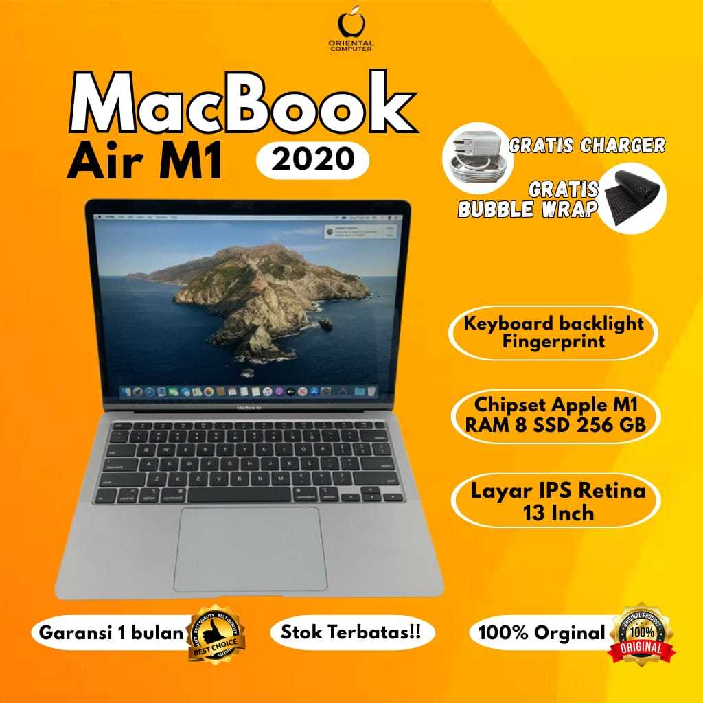 Laptop Apple MacBook Air M1 2020 8/256 SSD 13 Inci Second Original Bergaransi