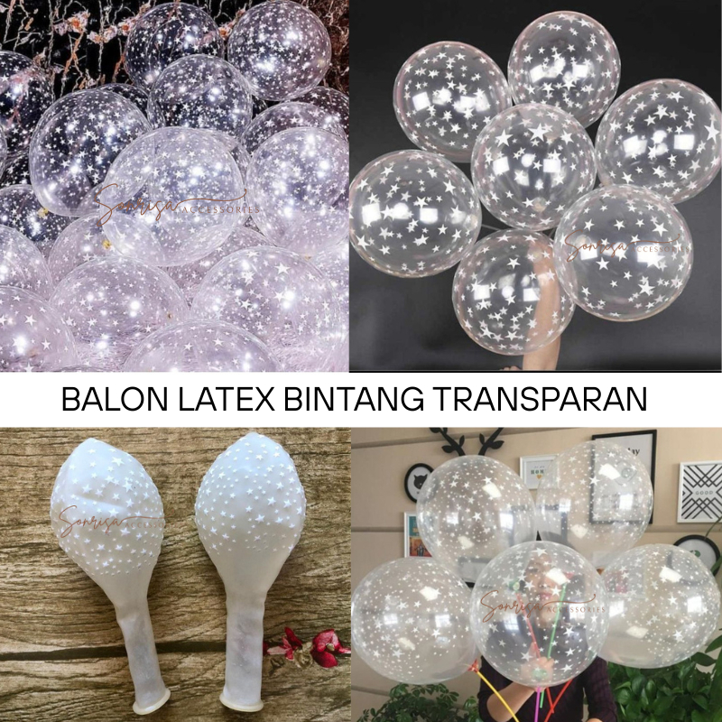 SONRISA - BALON LATEX TRANSPARAN STAR / BALON BINTANG TRANSPARAN ECER / BALON LATEX TRANSPARAN BINTA