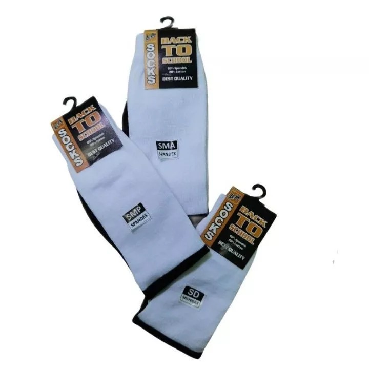 12 PASANG KAOS KAKI SD/SMP/SMA/KANTOR/STOKING/BOLA HITAM PUTIH POLOS