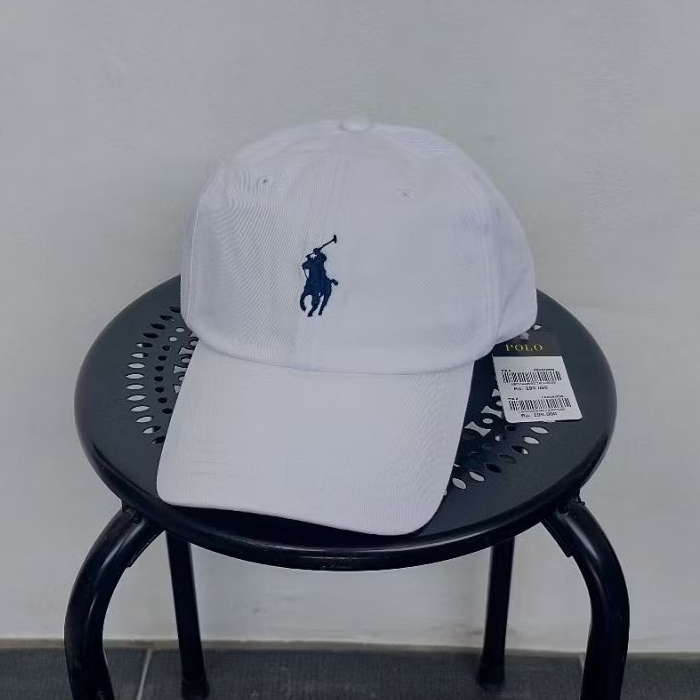 Topi Polo original warna putih logo navy BNWT