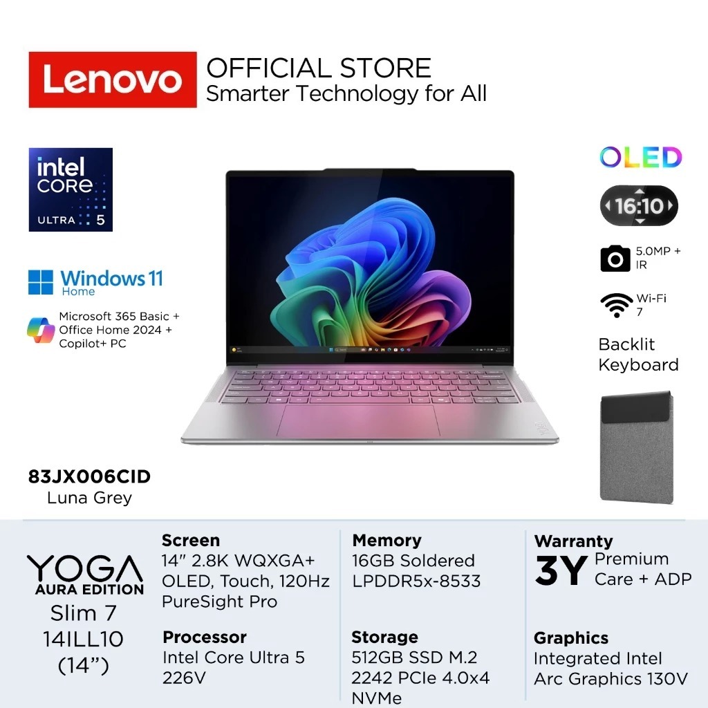 Lenovo Yoga Slim 7i 14ILL10-6CID( Luna Grey)  Aura Edition Intel Core Ultra 5 226V Integrated Intel 