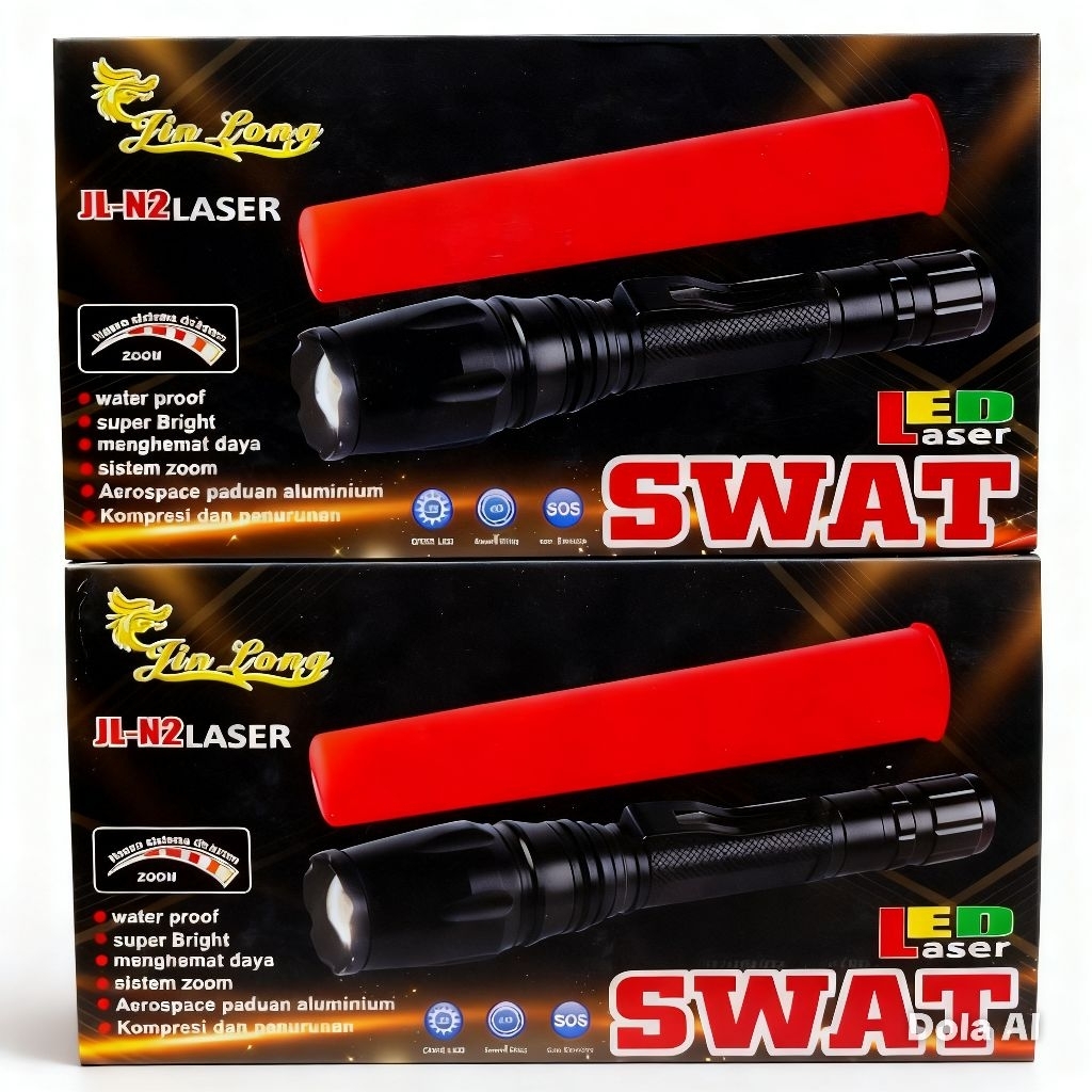 Senter LED Laser Jin Long JL-N2 SWAT - Super Terang Anti Air Zoomable - Senter Portable untuk Outdoo
