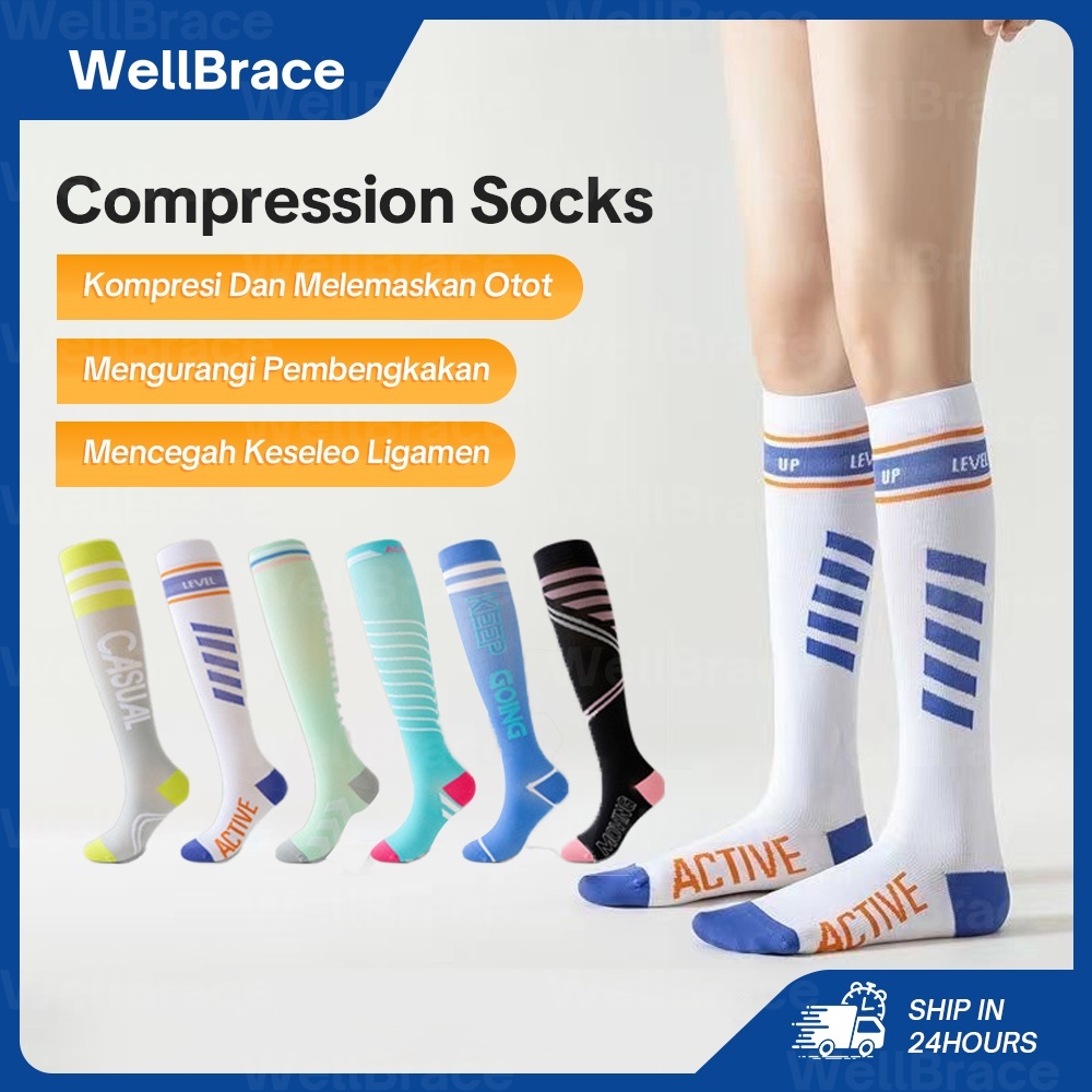 Kaus Kaki Kompresi Olahraga Warna-Warni Running Stocking Hitam  Knee High Stocking Varises Wanita